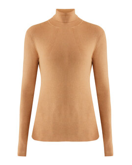 Mexx Basic rib top with roll neck camel