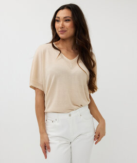 ESQUALO Sweater batwing pointelle lurex Ivory