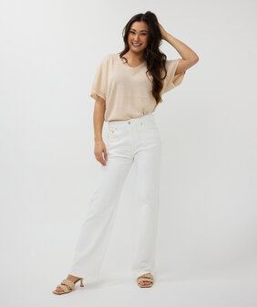 ESQUALO Sweater batwing pointelle lurex Ivory