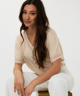 ESQUALO Sweater batwing pointelle lurex Ivory