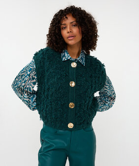 Esqualo EsQualo Cardigan fringes big buttons - Green