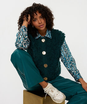 Esqualo EsQualo Cardigan fringes big buttons - Green