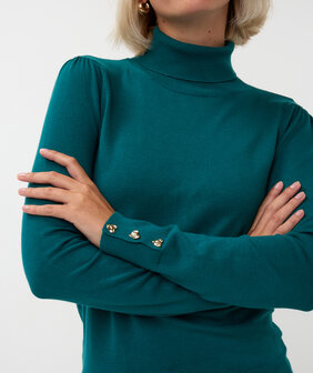 Esqualo Sweater col buttoned cuff basic knit - Teal