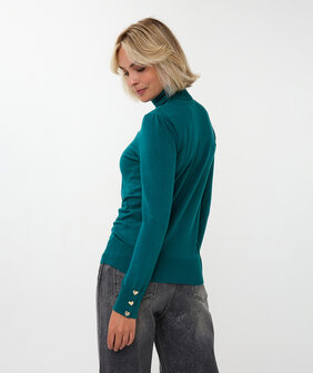 Esqualo Sweater col buttoned cuff basic knit - Teal