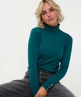Esqualo Sweater col buttoned cuff basic knit - Teal