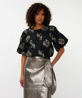 Esqualo Top jacquard puff slve - Black