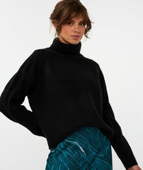 Esqualo Sweater raglan col cable sleeve I Black