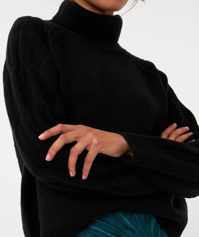 Esqualo Sweater raglan col cable sleeve I Black