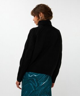 Esqualo Sweater raglan col cable sleeve I Black