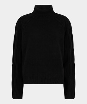 Esqualo Sweater raglan col cable sleeve I Black