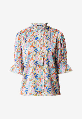 Mexx Short sleeve blouse with ruffl Multicolor