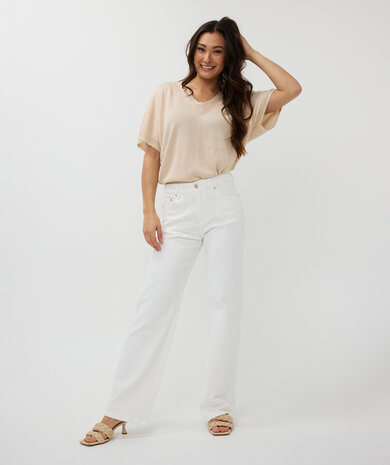 ESQUALO Sweater batwing pointelle lurex Ivory