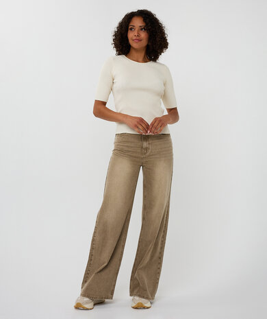 Esqualo Trousers wide leg garment dye - Light Caramel