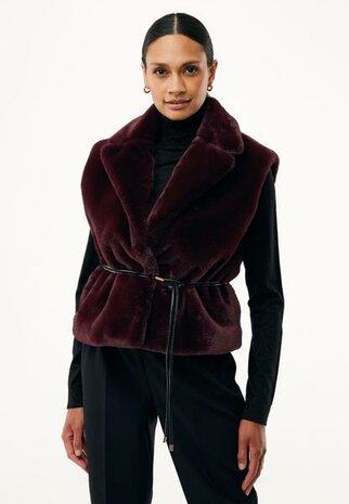 Mexx Fur belted waistcoat I Dark Red