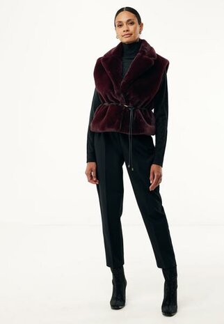 Mexx Fur belted waistcoat I Dark Red