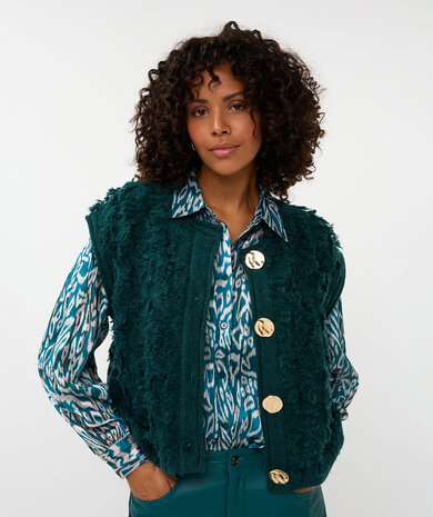 Esqualo EsQualo Cardigan fringes big buttons - Green