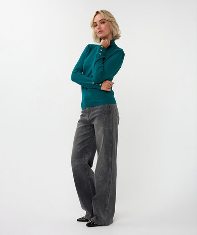 Esqualo Sweater col buttoned cuff basic knit - Teal