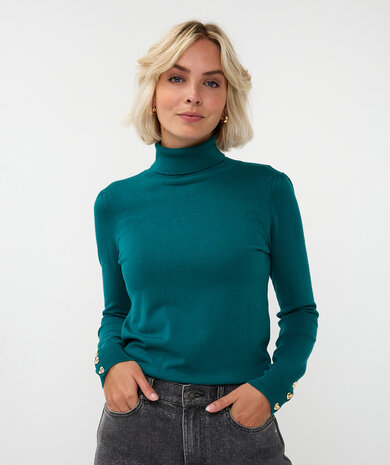 Esqualo Sweater col buttoned cuff basic knit - Teal