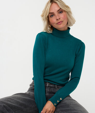 Esqualo Sweater col buttoned cuff basic knit - Teal