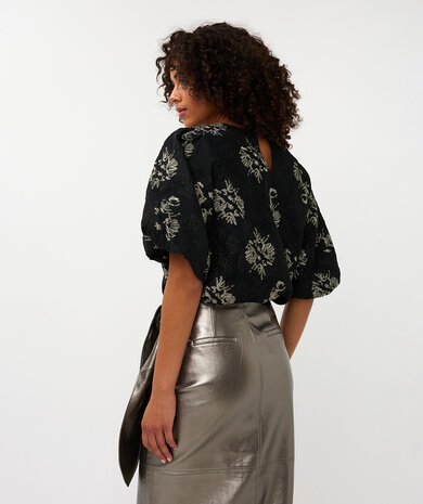 Esqualo Top jacquard puff slve - Black