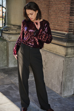 Esqualo Trousers wide leg PU -Black