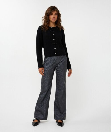 Esqualo Sweater bow button fake placket I Black