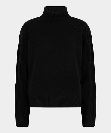 Esqualo Sweater raglan col cable sleeve I Black