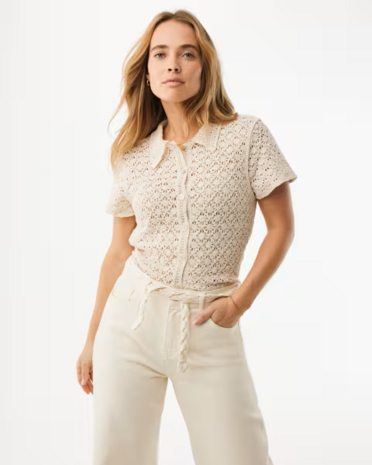 Mexx Crochet polo top I Light Sand