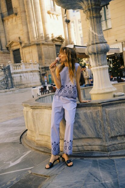 B-Young BYINZI PANTS  I Embroidery Blue