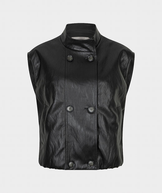 EsQualo Gilet Double Breasted PU Crinkle | Dark grey
