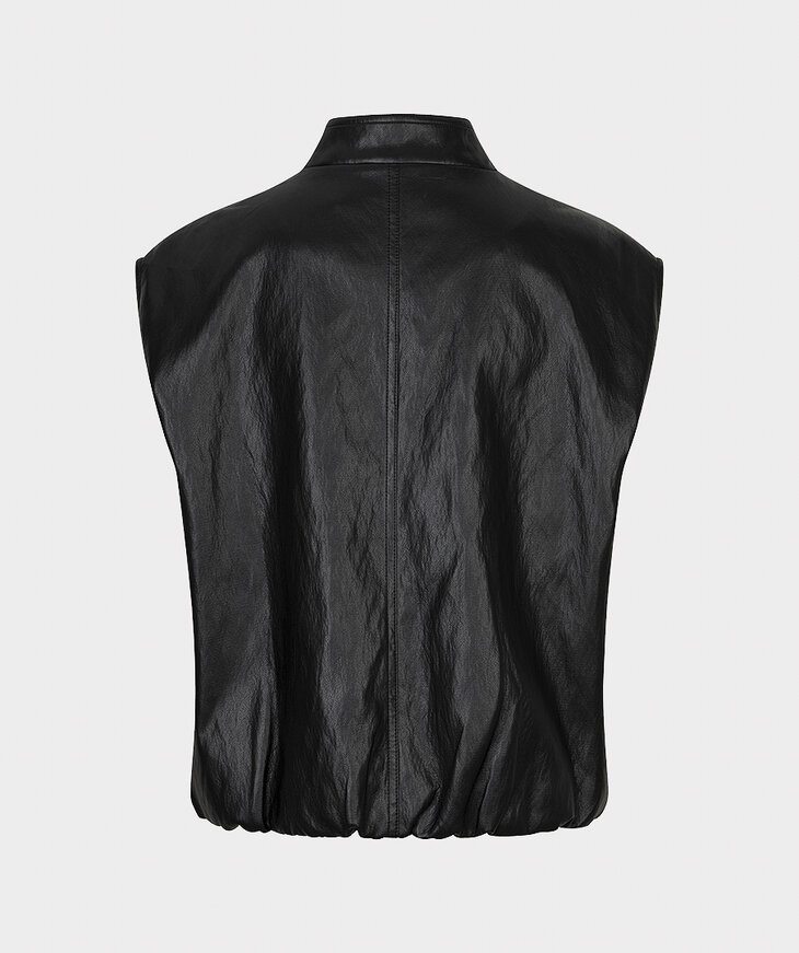 EsQualo Gilet Double Breasted PU Crinkle | Dark grey