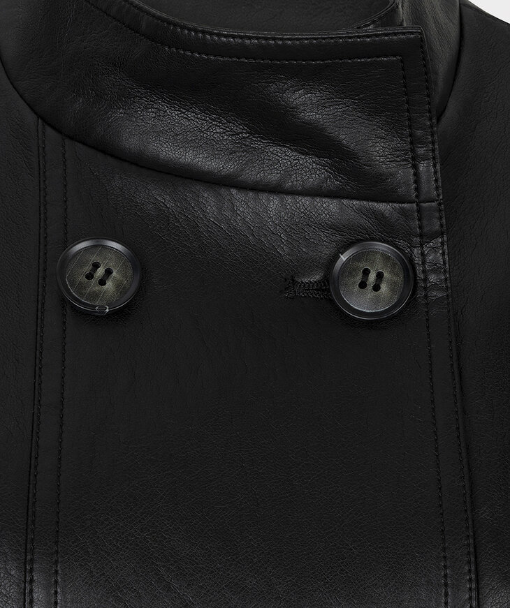 EsQualo Gilet Double Breasted PU Crinkle | Dark grey